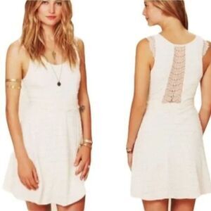 𝅺Free People Cream Cottagecore Eyelet‎ Lace Fit & Flare Skater Dress
